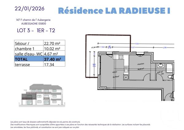 Appartement T2 à vendre  2 pièces - 37,39 m2 CHAUFFAYER - 05