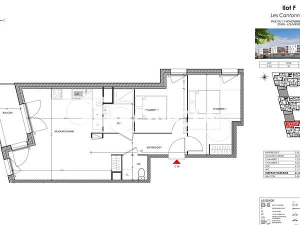 Location Appartement 3 pièces 61.34 m² - Louviers 27400