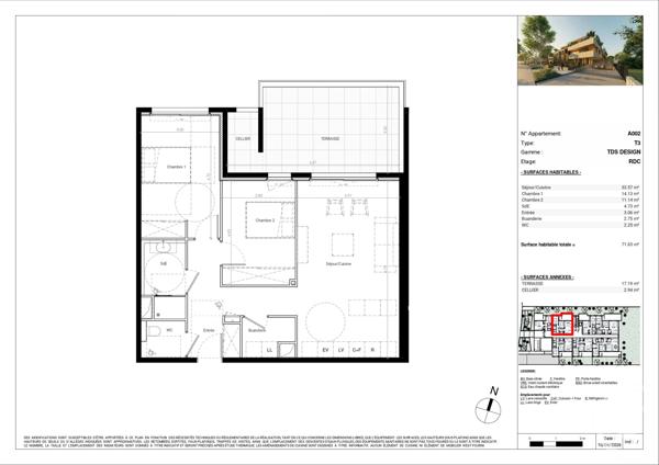 Appartement T3 à vendre  3 pièces - 71,66 m 2   BAILLARGUES  - 34