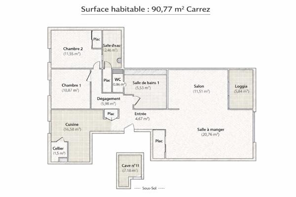 Appartement 4 pièces - 91 m² Exclusivité efficity