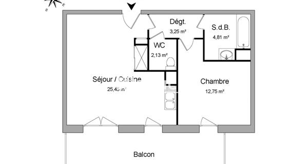 Location Appartement 2 pièces 48.39 m² - Saint-martin-d'hères 38400