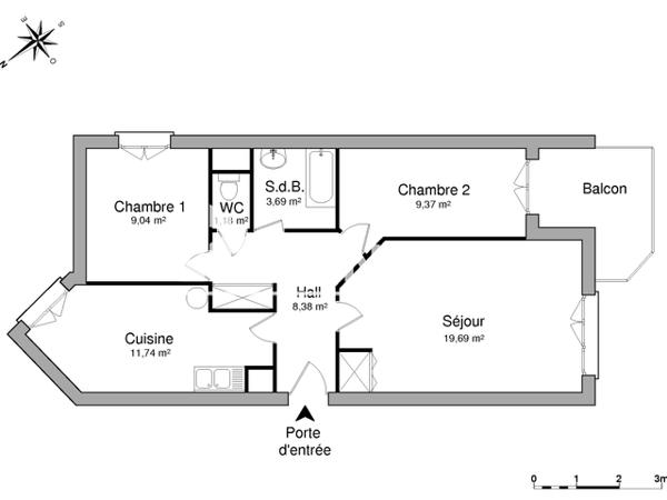 Location Appartement 3 pièces 63.09 m² - 19 SQUARE ALAIN FERGENT Rennes 35000