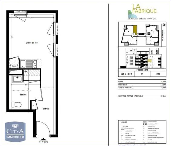 Appartement à louer 1 pièce 22.8m² Lyon 8e Arrondissement (69008)