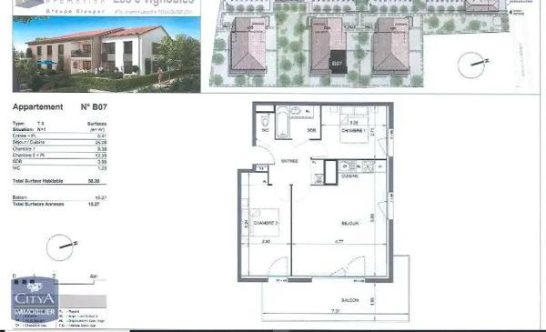 Appartement à louer 3 pièces 58.54m² Toulouse (31100)