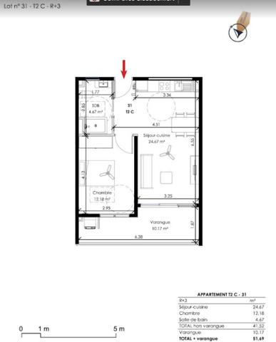 Appartement T2 41.52 m2 Secteur Rémire éco quartier Vidal