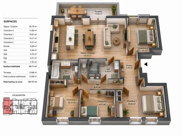 Appartement T5 neuf de 94,11 m² - Angoulême L'Houmeau - Vue Charente - Livraison fin 2027 Détails des diagnostics énergétiques