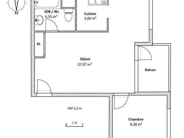 Location Appartement 2 pièces 45.79 m² - 6 PLACE RAOUL FOLLEREAU Bourgoin Jallieu 38300