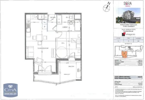 Appartement à louer 2 pièces 45.28m²