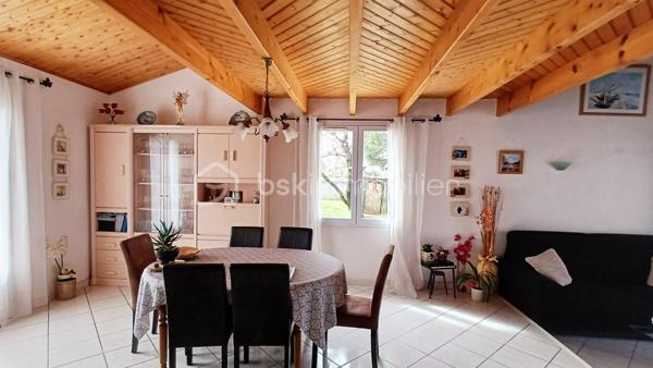 Découvrez cette charmante maison traditionnelle offrant de beaux volumes et un agencement fonctionnel, idéale pour une vie de famille confortable.

Dès l'entrée, la maison propose une grande cuisine équipée indépendante complétée par une arrière cuisine pratique pour le rangement et l'organisation du quotidien.

Le séjour lumineux est ouvert sur une salle à manger conviviale, un espace de vie chaleureux idéal pour recevoir. Une mezzanine vient enrichir cet ensemble offrant un espace supplémentaire pouvant faire office de bureau, de coin lecture ou de salle de jeux.

L'espace nuit se compose de deux chambres confortables ainsi qu'une salle de bain fonctionnelle.

A l'extérieur, vous profiterez d'un agréable jardin et d'une spacieuse terrasse, parfaits pour les moments de détente en plein air.

Une maison idéale pour allier confort, espace et qualité de vie.
A visiter sans tarder!