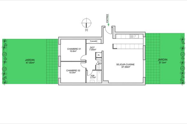 Appartement 3 pièces - 70 m² Exclusivité efficity