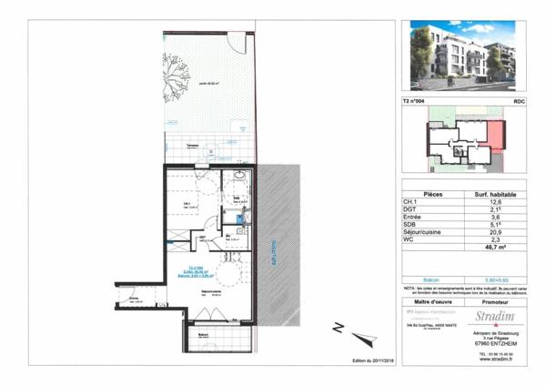 Appartement à louer 2 pièces - 46 m²