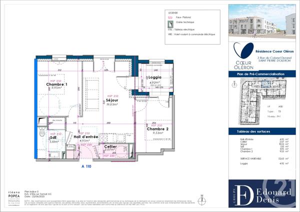 Appartement F3 à vendre  3 pièces - 52,63 m2 ST PIERRE D OLERON - 17