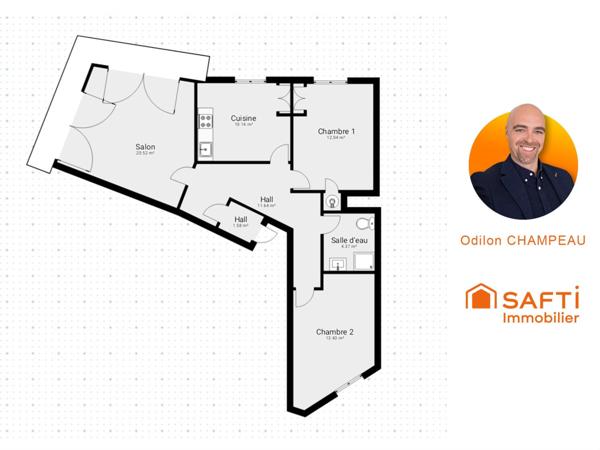Appartement T3 de 70m2 avec Balcon filant - Emplacement stratégique