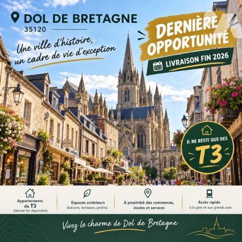 DERNIÈRES OPPORTUNITÉS À DOL-DE-BRETAGNE ! Programme neuf – Livraison prévue fin 2026