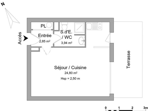 Location Studio 31.59 m² - 45 rue marie cardinal Brest 29200