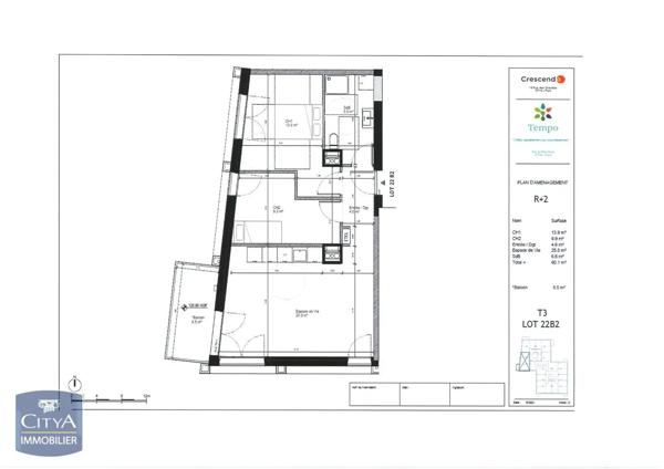 Appartement à louer 3 pièces 60.1m² Tours (37100)