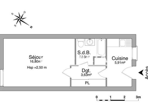 Location Studio 29.9 m² - RESIDENCE VAUDOUX Reims 51100