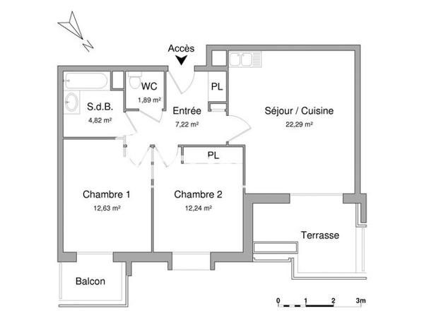 Location Appartement 3 pièces 61.09 m² - 1 ALLEE SAINT SAUVEUR LE VICOMTE Oberhausbergen 67205