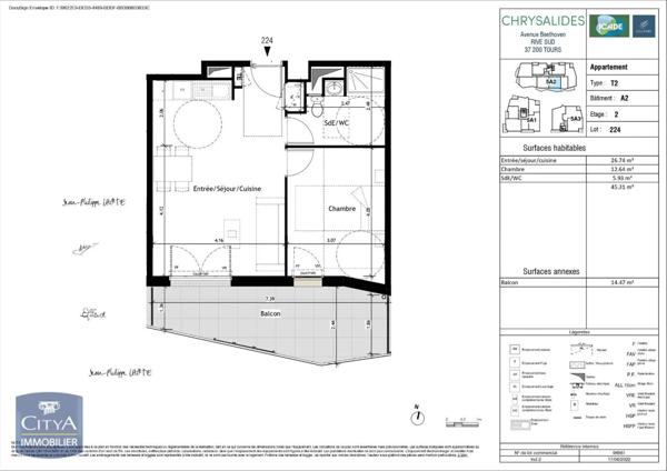 Appartement à louer 2 pièces 45.31m²