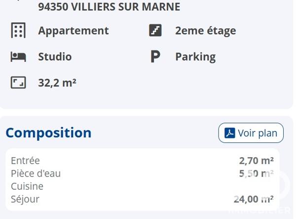 Studio à vendre 32 m² Villiers-sur-Marne