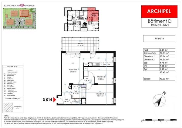 Appartement à vendre  3 pièces - 65,43 m2 LA VERPILLIERE - 38