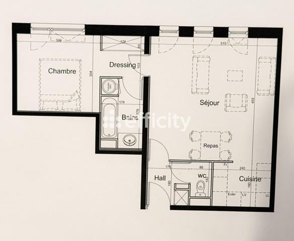 Appartement 2 pièces - 52 m² Exclusivité efficity