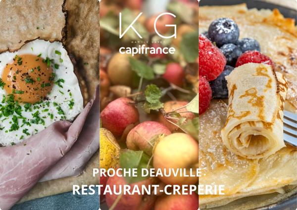 Proche Deauville fonds de commerce restaurant crêperie à vendre avec grande terrasse, clientèle fidèle