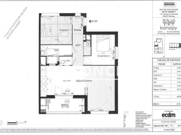 Location Appartement 3 pièces 69.68 m² - APPARTEMENT N°B1-101 Saint Jacques De La Lande 35136