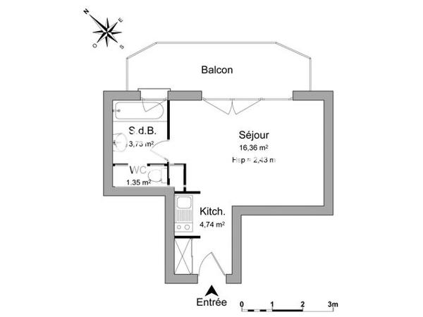 Location Studio 26.2 m² - 144 AVENUE DES FRERES LUMIERE Lyon 69008