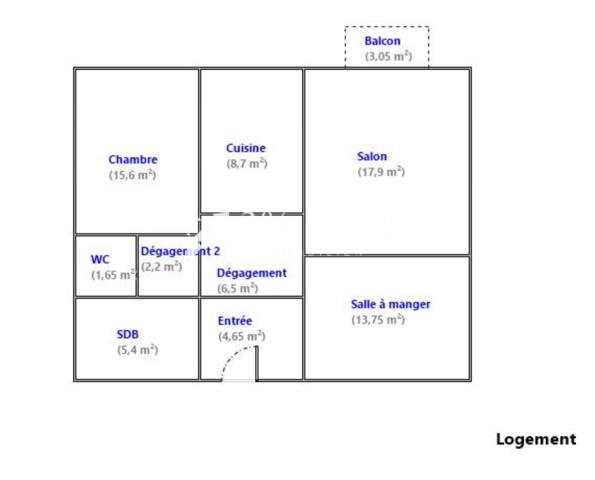 Appartement 2 pièce(s) 1 chambre(s) 76.35 m²