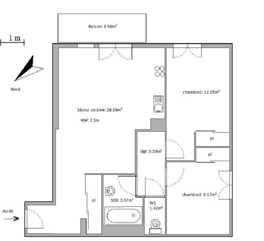 Appartement 3 pièces - 58 m²