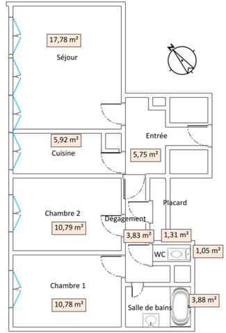 Clichy - Bel appartement 3 pièces 2 chambres - Etage élevé avec parking