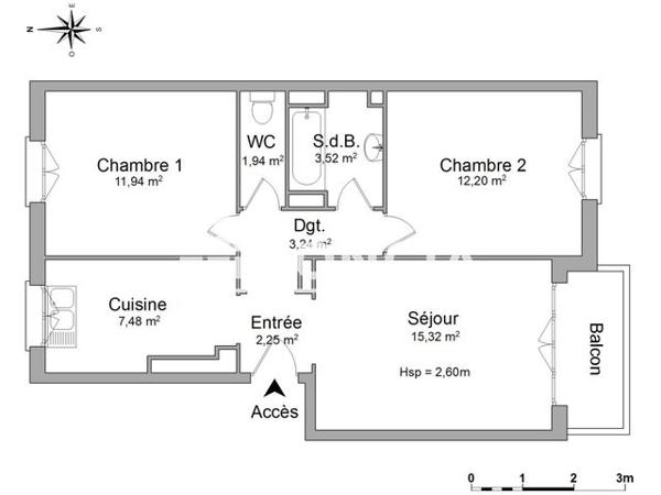 Location Appartement 3 pièces 57.83 m² - 26 AVENUE VICTOR HUGO Bourg La Reine 92340