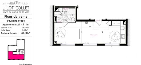 Appartement T1 à vendre  1 pièce - 34,50 m2 BREST - 29