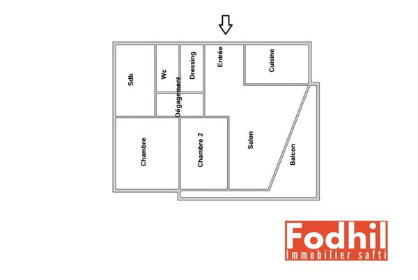 Appartement 3 pièces de 64m²- au 3éme sans vis à vis- Balcon et Parking.