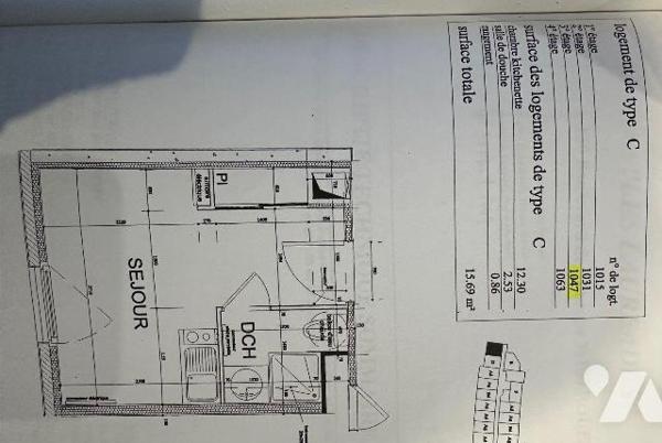 A vendre Studio ROUEN. Dans Résidence étudiants Les Lauréades Studio 16m² avec parking loué 221...