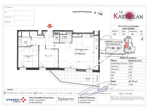 Location Appartement 3 pièces 67.19 m² - 137 RUE DE CHATILLON Rennes 35000