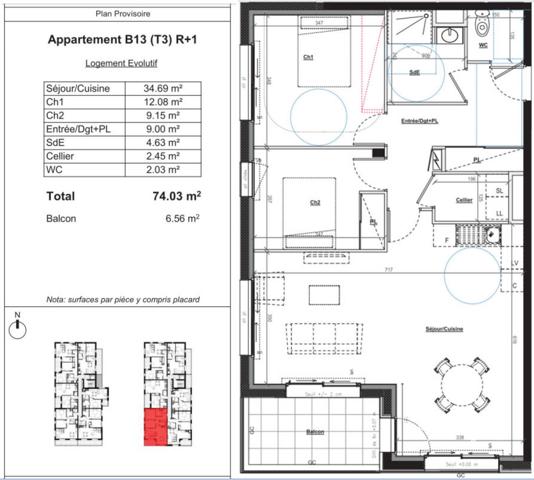 Appartement à vendre 3 pièces de 74 m²