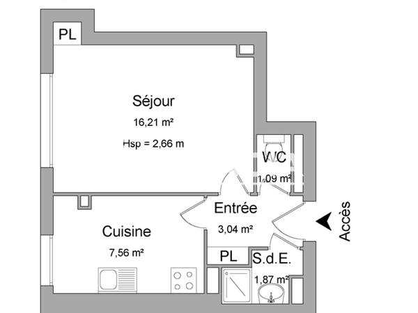 Location Studio 29.77 m² - LE PRINTEMPS Grenoble 38100