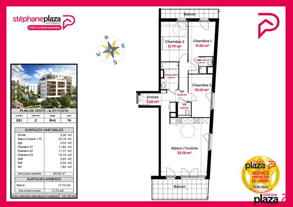 Appartement 4 pièces 83.56 m2
