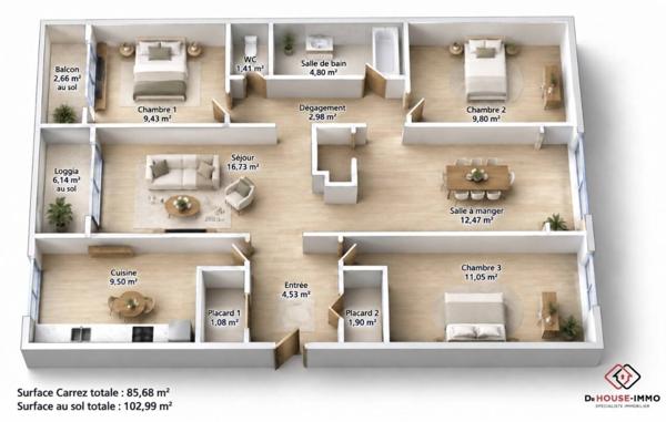 Appartement à vendre 5 pièces de 85 m²