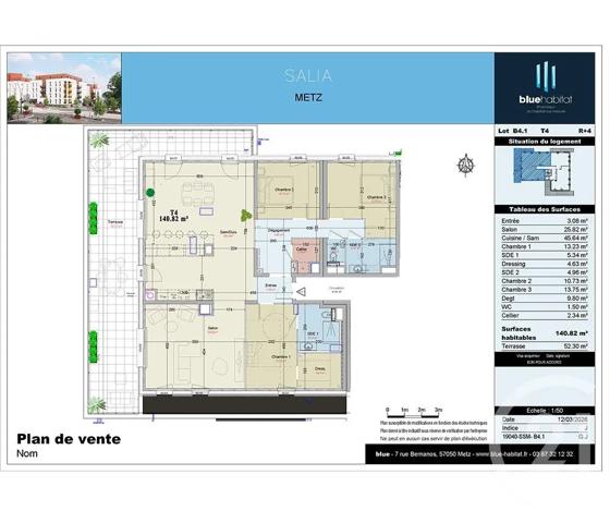 Appartement F4 à vendre  4 pièces - 140,82 m 2   METZ  - 57