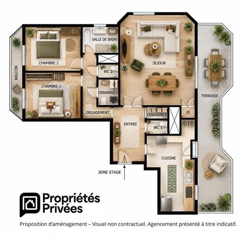 Nanterre - Spacieux 3 pièces de 84 m² - Dernier étage - Terrasse de 22 m² -  Box