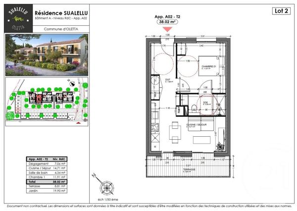 Appartement T2 à vendre  2 pièces - 38,02 m2 OLETTA - 202