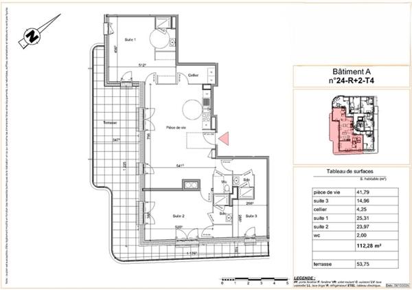 appt T4 neuf à vendre BOIS GUILLAUME 76230, surface habitable 112.28 m2 + terrasse 53.75 m2 + 2 parkings
