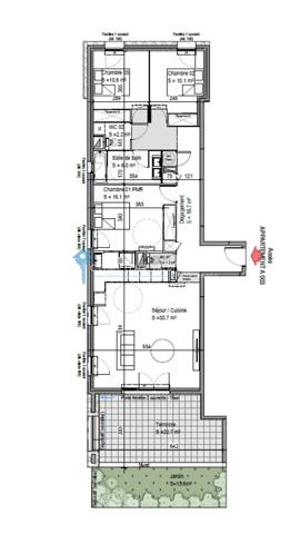 Appartement
                                                                                                                                                                                                                                                                                                                        4 pièce(s)                                                                                                                                                                                                          3 chambre(s)                                                                                                                                                                                                          96.4  m²