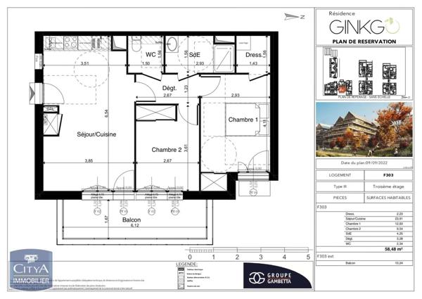 Appartement à louer 3 pièces 58.48m²