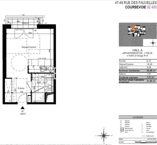 Location Studio 29.08 m² - Courbevoie 92400