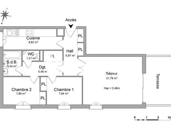 Location Appartement 3 pièces 62.28 m² - RDC Marcq En Baroeul 59700