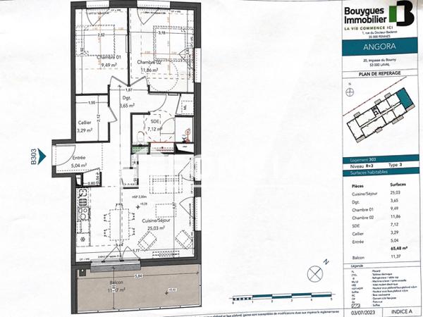Location Appartement 3 pièces 65.49 m² - Laval 53000